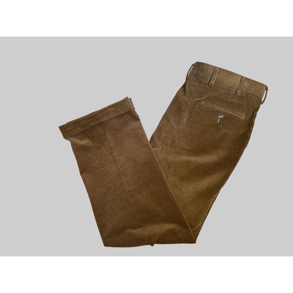 Berle Mens Corduroy Pants 38R Brown Pleated Front Duca Visconti Made In Italy - Picture 5 of 8